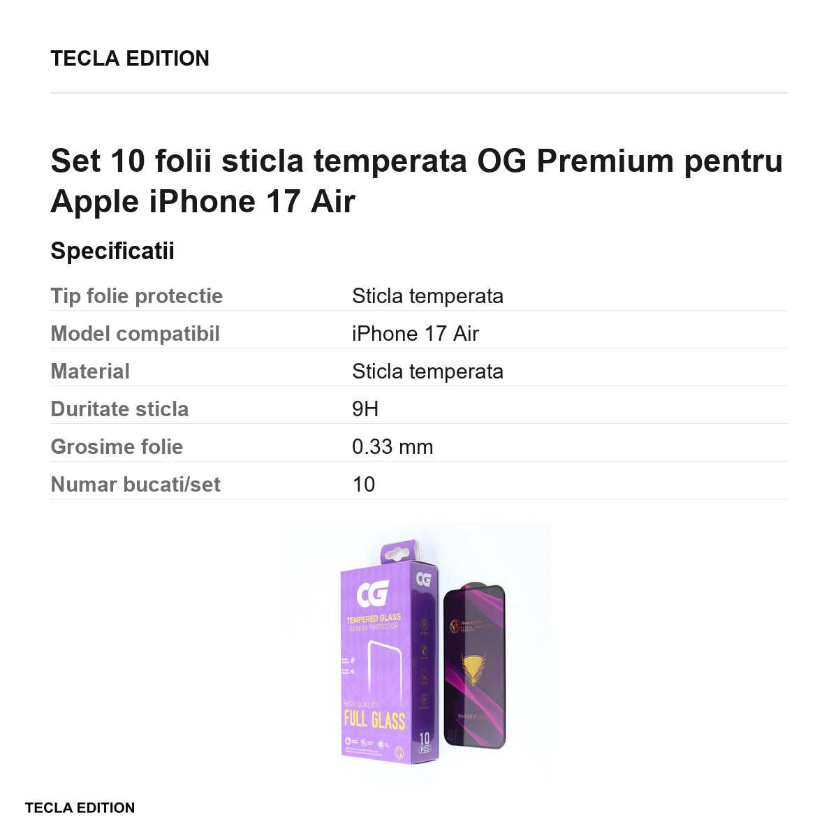 Set 10 folii sticla temperata OG Premium pentru Apple iPhone 17 Air [2]