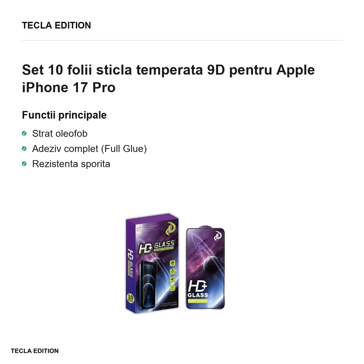 Set 10 folii sticla temperata 9D pentru Apple iPhone 17 Pro [1]