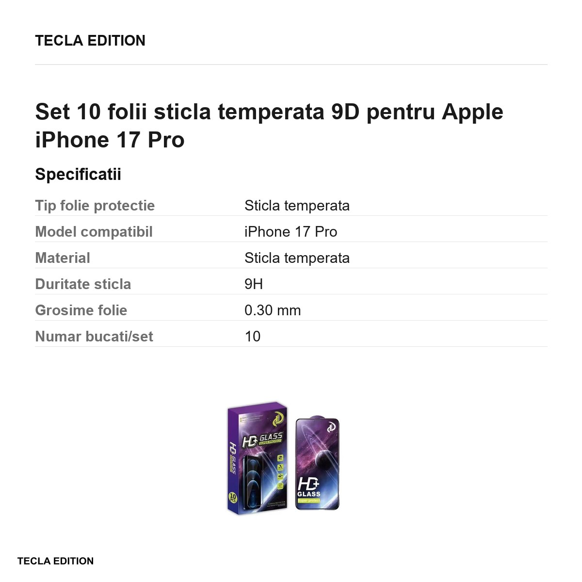 Set 10 folii sticla temperata 9D pentru Apple iPhone 17 Pro [2]