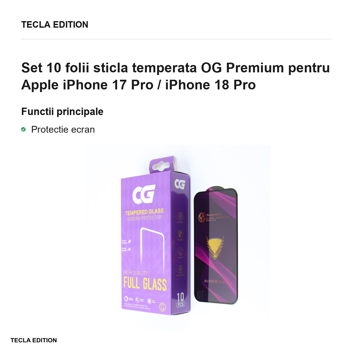Set 10 folii sticla temperata OG Premium pentru Apple iPhone 17 Pro / iPhone 18 Pro [1]