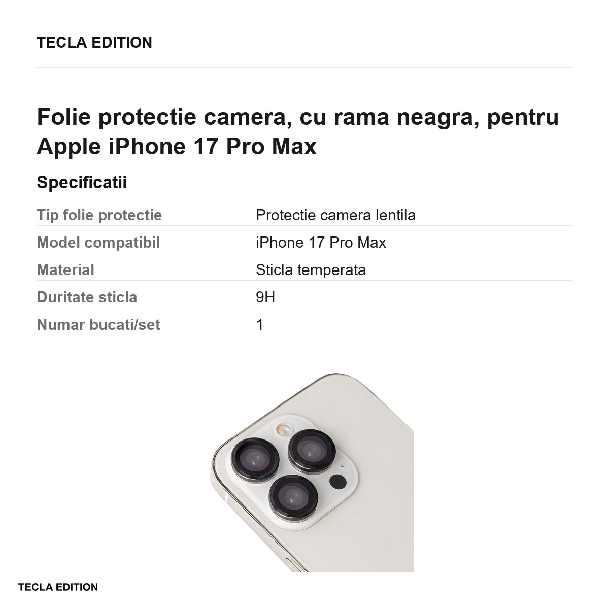 Folie protectie camera, cu rama neagra, pentru Apple iPhone 17 Pro Max [2]