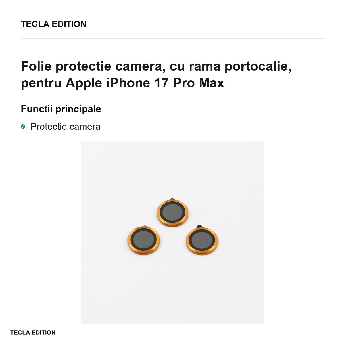 Folie protectie camera, cu rama portocalie, pentru Apple iPhone 17 Pro Max [1]
