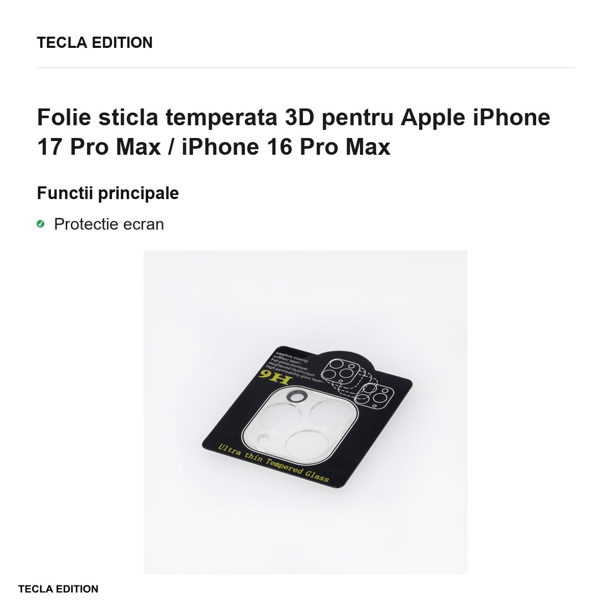 Folie sticla temperata 3D pentru Apple iPhone 17 Pro Max / iPhone 16 Pro Max [1]