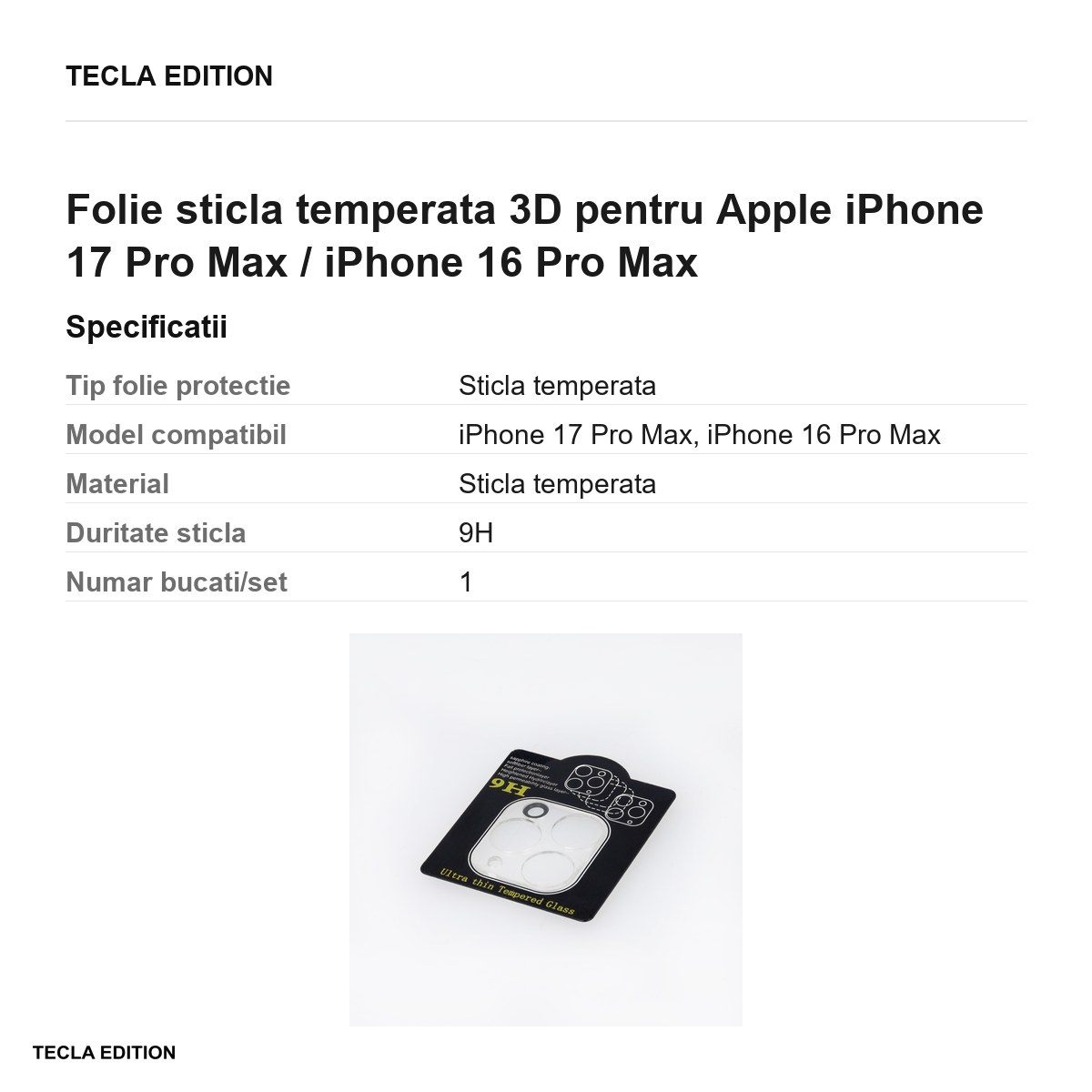 Folie sticla temperata 3D pentru Apple iPhone 17 Pro Max / iPhone 16 Pro Max [2]