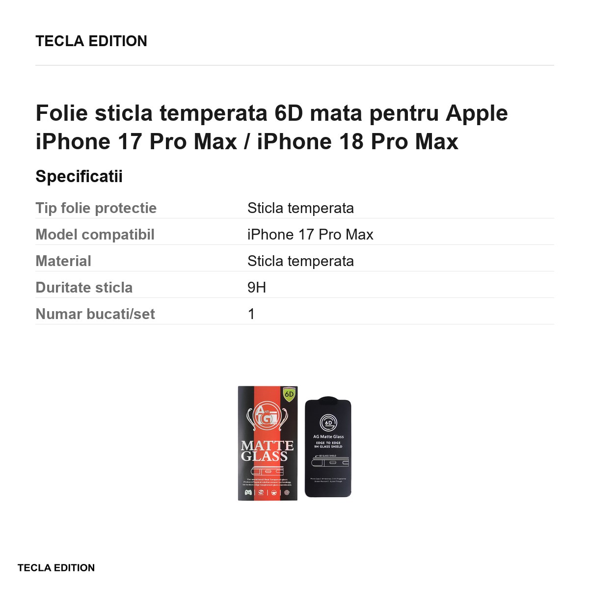 Folie sticla temperata 6D mata pentru Apple iPhone 17 Pro Max / iPhone 18 Pro Max [2]