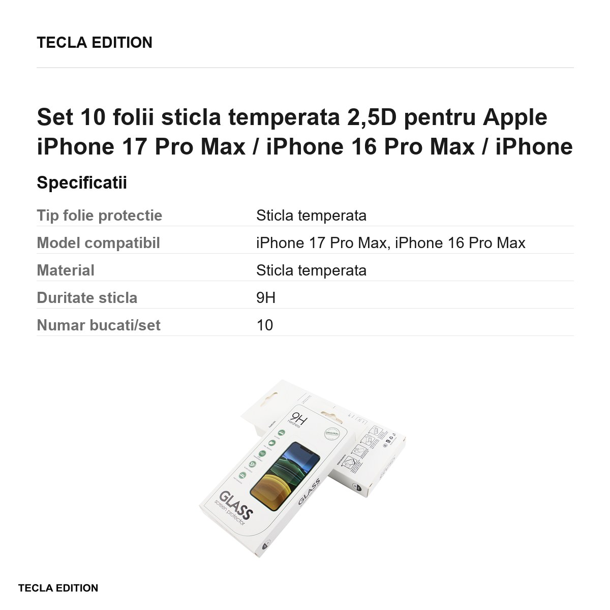 Set 10 folii sticla temperata 2,5D pentru Apple iPhone 17 Pro Max / iPhone 16 Pro Max / iPhone 18 Pro Max [2]