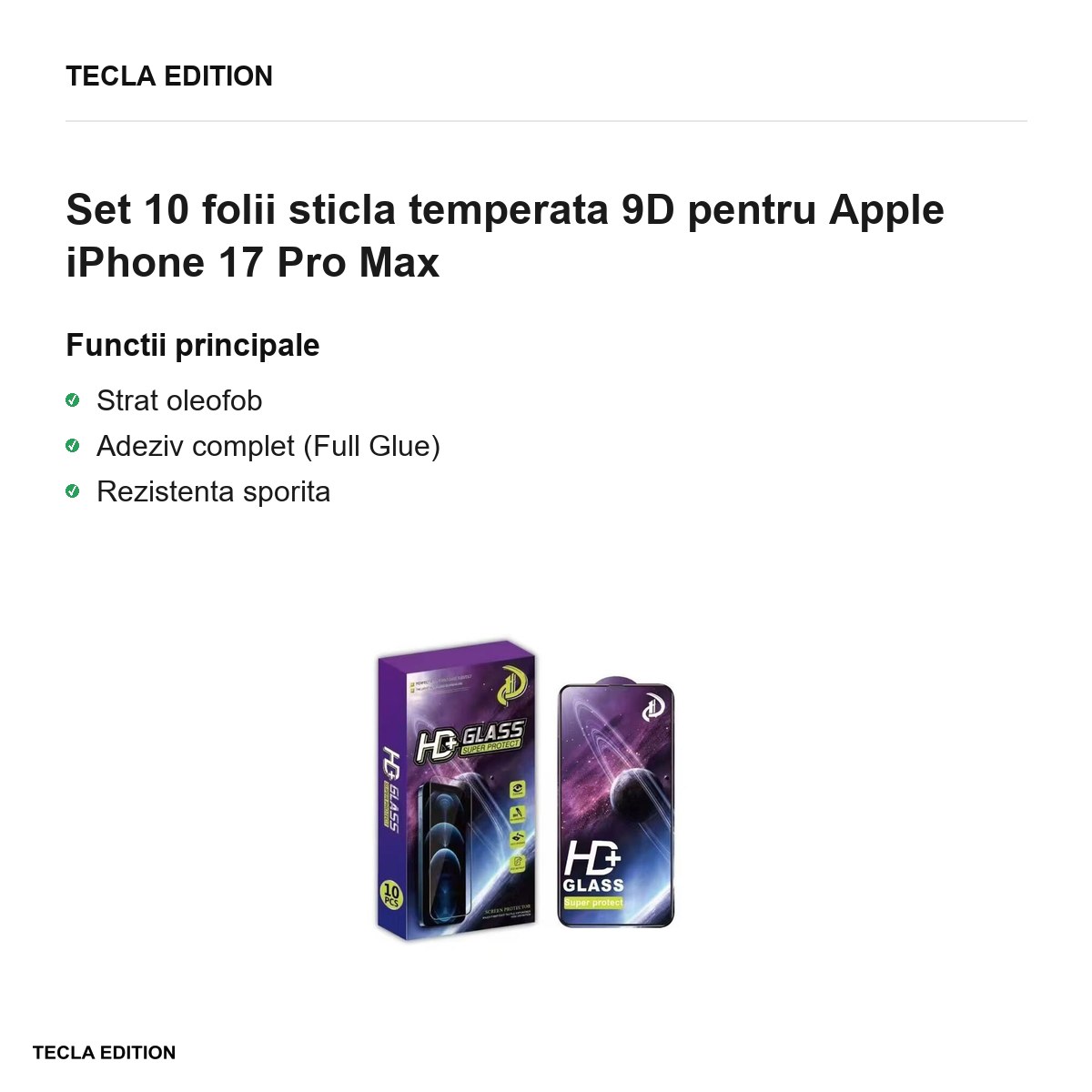 Set 10 folii sticla temperata 9D pentru Apple iPhone 17 Pro Max [1]