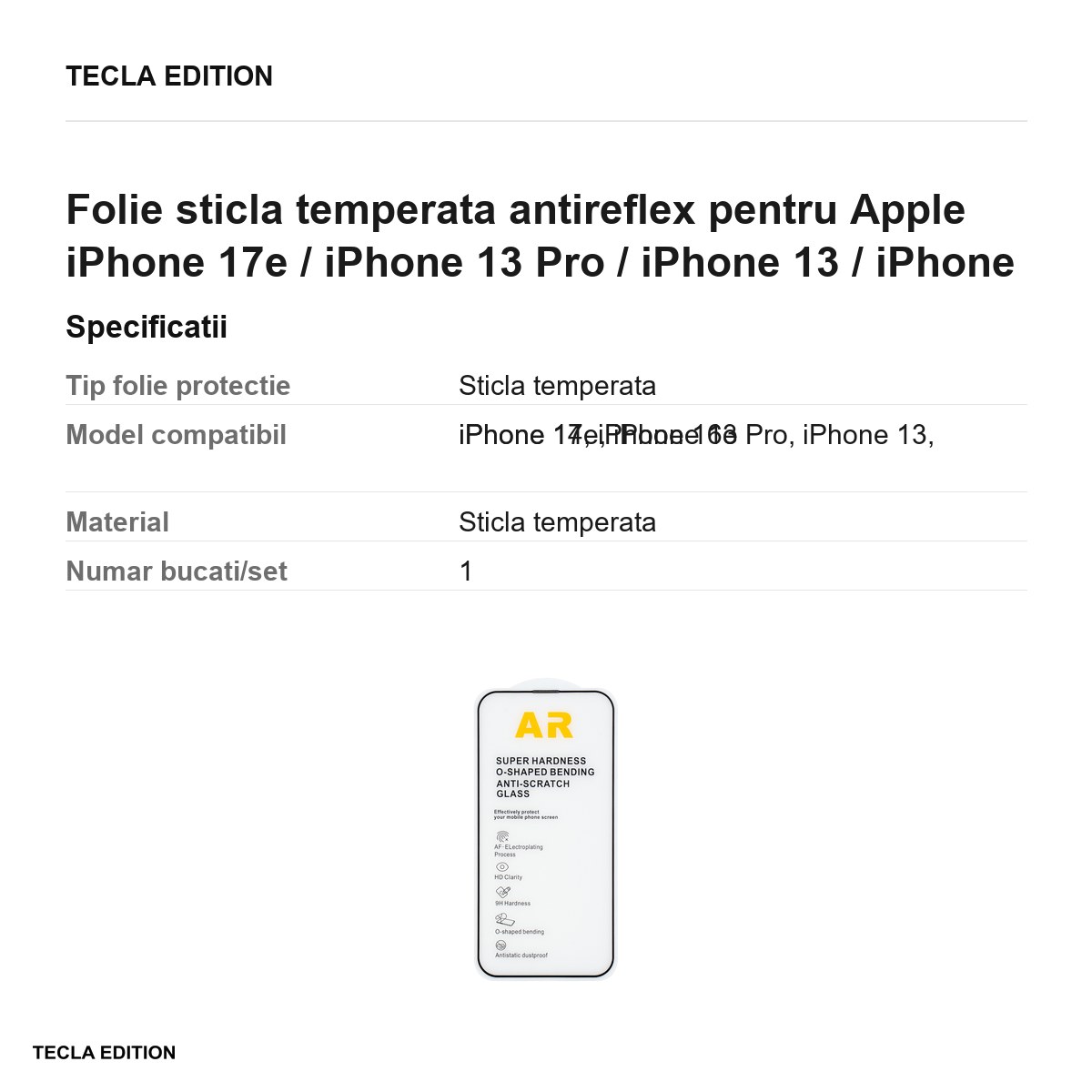 Folie sticla temperata antireflex pentru Apple iPhone 17e / iPhone 13 Pro / iPhone 13 / iPhone 14 / iPhone 16e [2]