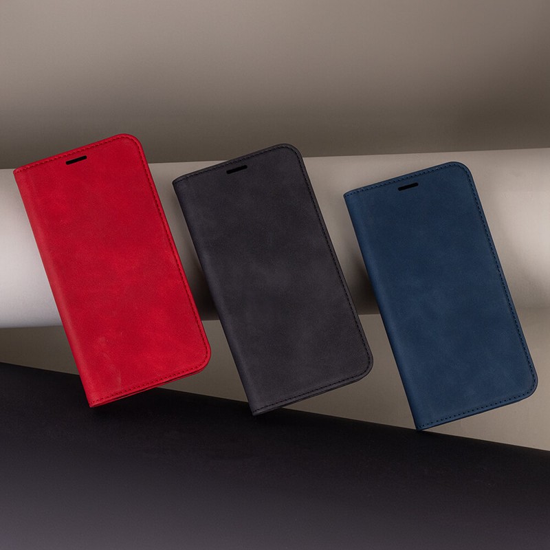Husa Smart Suede pentru Motorola Moto E14, tip carte cu inchidere magnetica, Negru