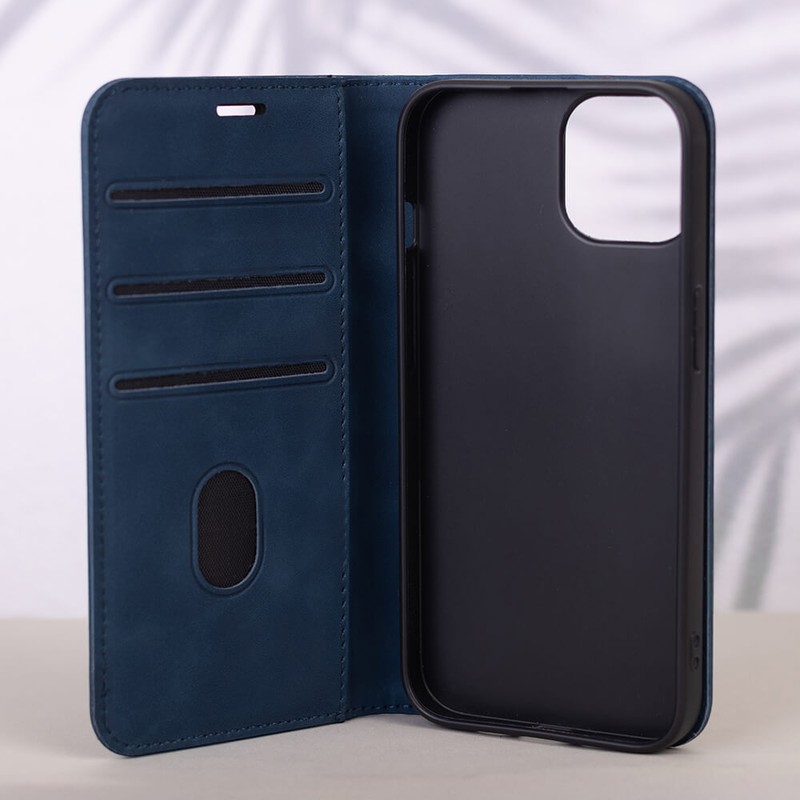 Husa Smart Suede pentru Motorola Moto E14, tip carte cu inchidere magnetica, Negru