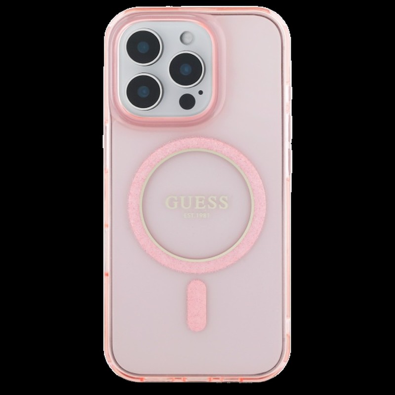 Husa Guess Hc Iml Glitter Circle pentru iPhone 16 Pro, Carcasa magnetica, Transparent