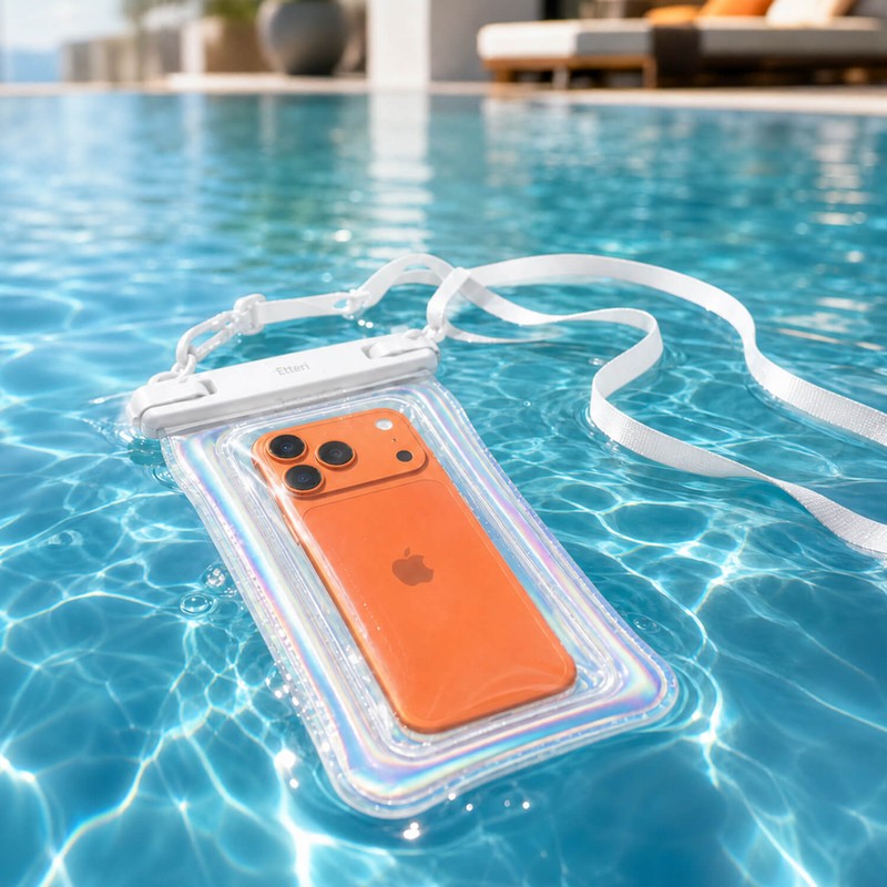 Husa universala Etteri Floating Waterproof neon, Carcasa, curea reglabila, impermeabil, incarcare wireless, TPU (poliuretan termoplastic), ABS, Alb