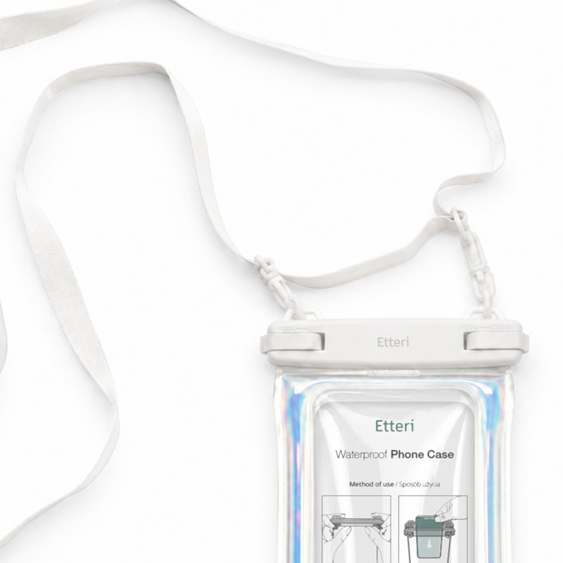 Husa universala Etteri Floating Waterproof neon, Carcasa, curea reglabila, impermeabil, incarcare wireless, TPU (poliuretan termoplastic), ABS, Alb