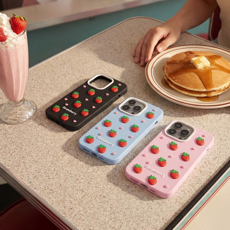 Husa Strawberry pentru iPhone 14 Pro, Carcasa, Negru