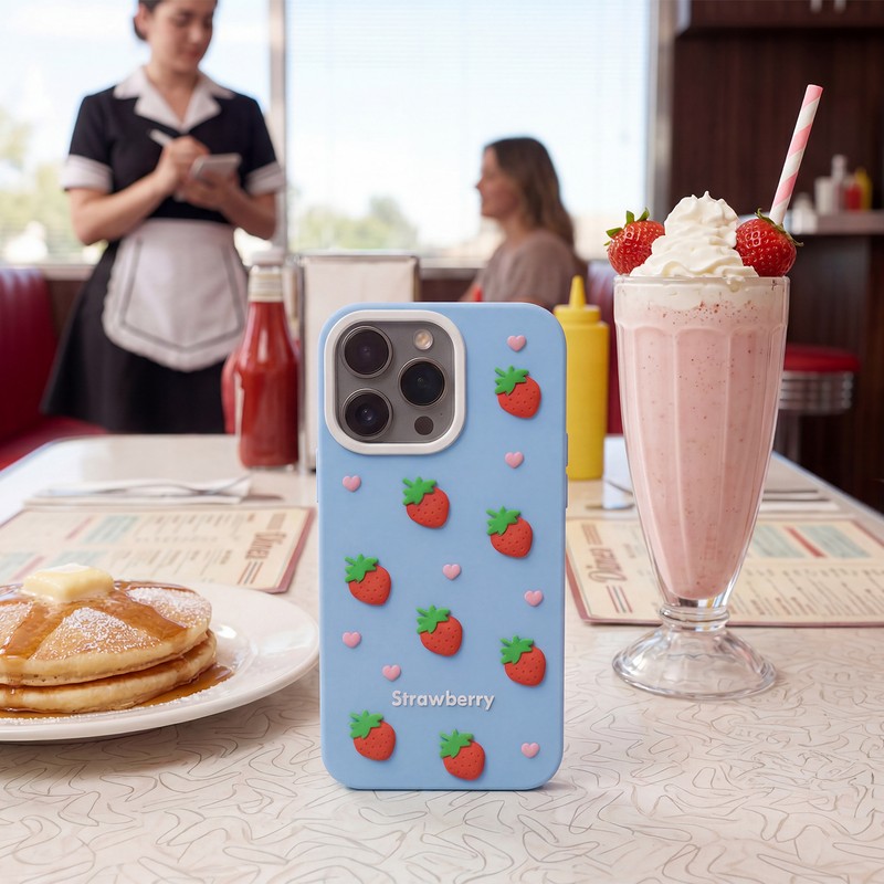Husa Strawberry pentru iPhone 14 Pro, Carcasa, Negru