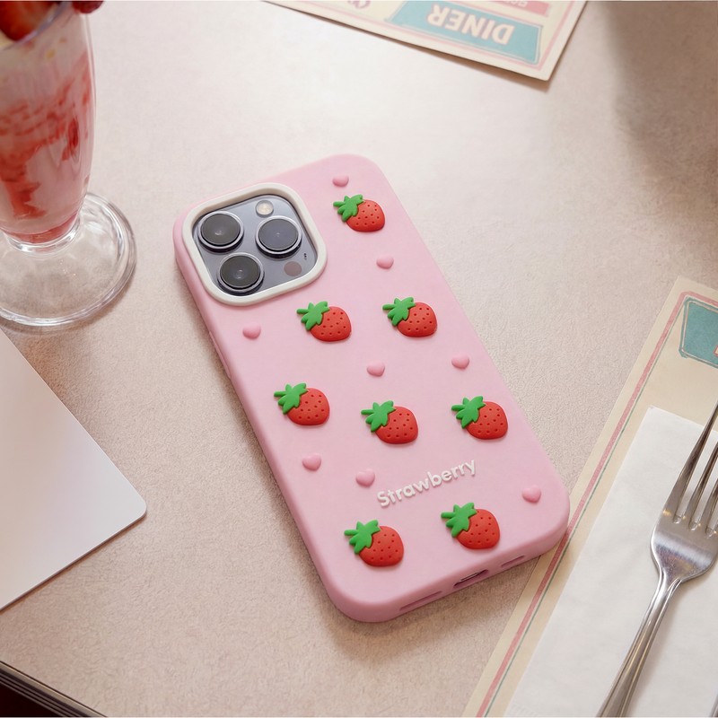 Husa Strawberry pentru iPhone 14 Pro, Carcasa, Negru
