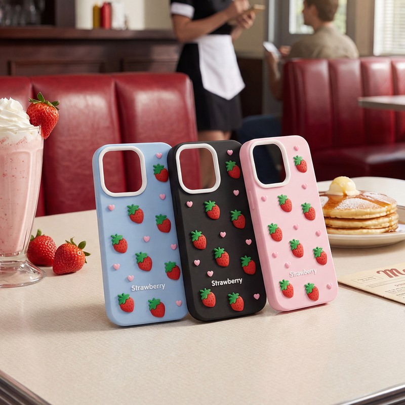 Husa Strawberry pentru iPhone 14 Pro, Carcasa, Negru