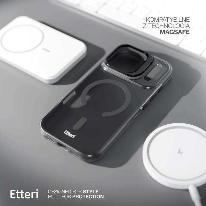 Husa Etteri Morning Fog pentru Samsung Galaxy S26 Ultra, Carcasa magnetica, functia de suport, buton metalic, PC, TPU (poliuretan termoplastic), Negru