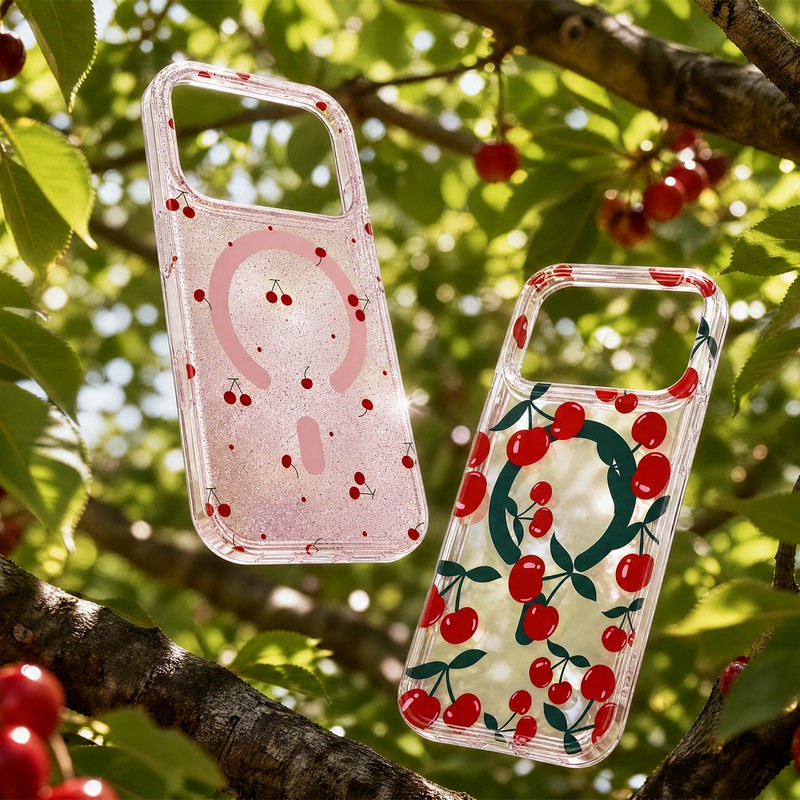 Husa Cherry Mag glitter pentru Samsung Galaxy S26 Ultra, Carcasa magnetica, decupaj mare pentru camera foto, TPU (poliuretan termoplastic), PC, Roz