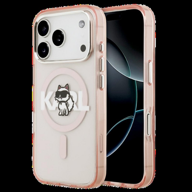 Husa Karl Lagerfeld Iml Choupette Sketch Logo pentru iPhone 17 Pro, Carcasa magnetica, Roz