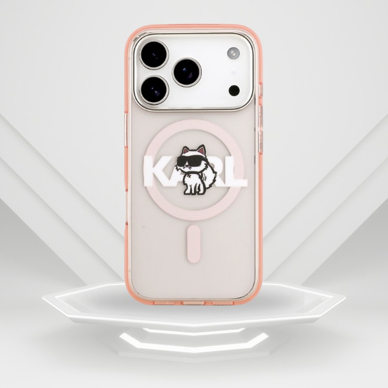 Husa Karl Lagerfeld Iml Choupette Sketch Logo pentru iPhone 17 Pro, Carcasa magnetica, Roz