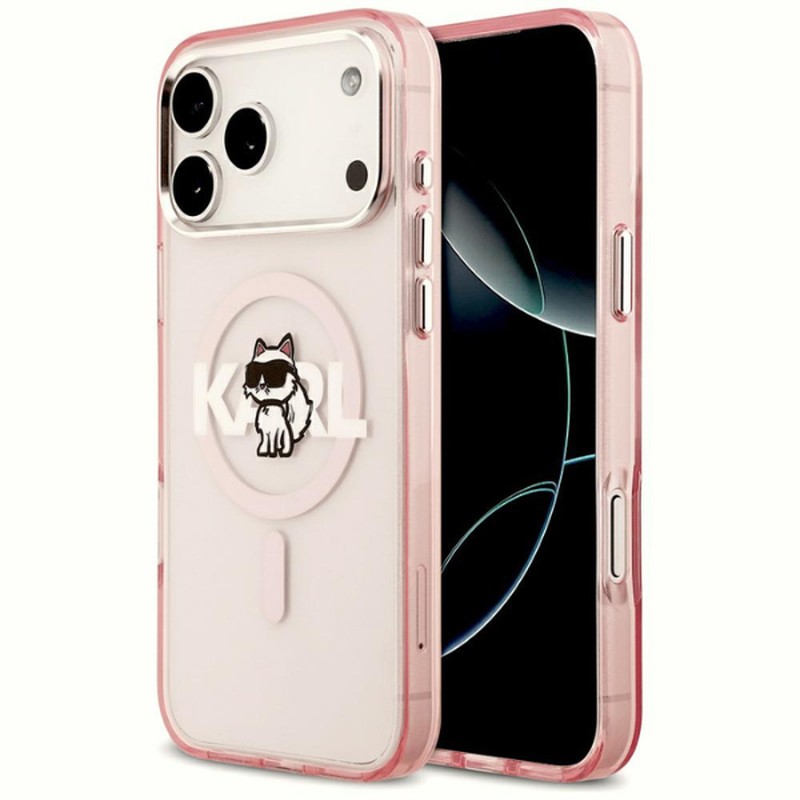 Husa Karl Lagerfeld Iml Choupette Sketch Logo pentru iPhone 17 Pro Max, Carcasa magnetica, Roz