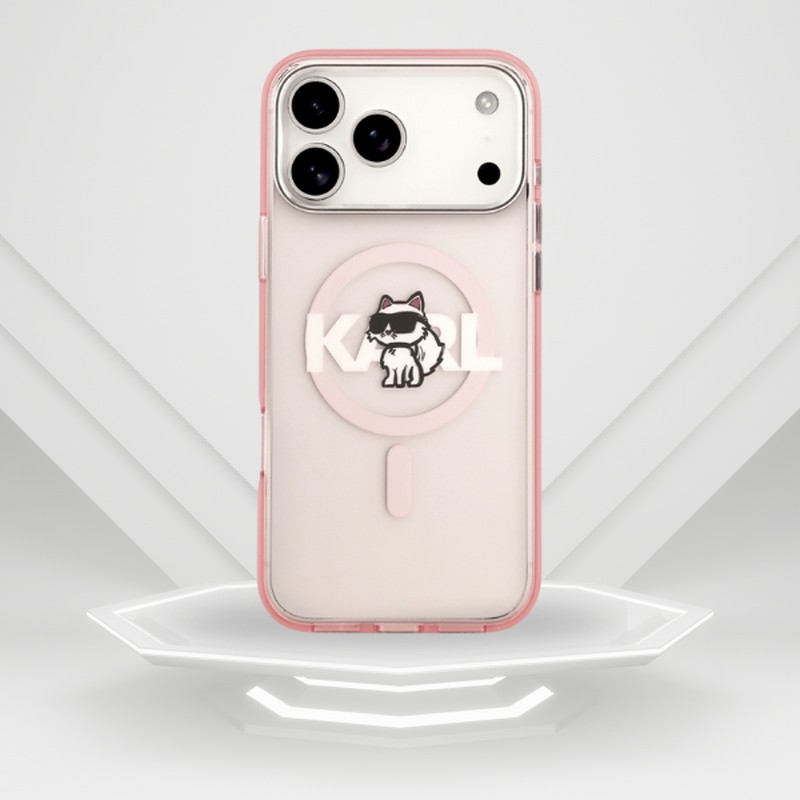 Husa Karl Lagerfeld Iml Choupette Sketch Logo pentru iPhone 17 Pro Max, Carcasa magnetica, Roz