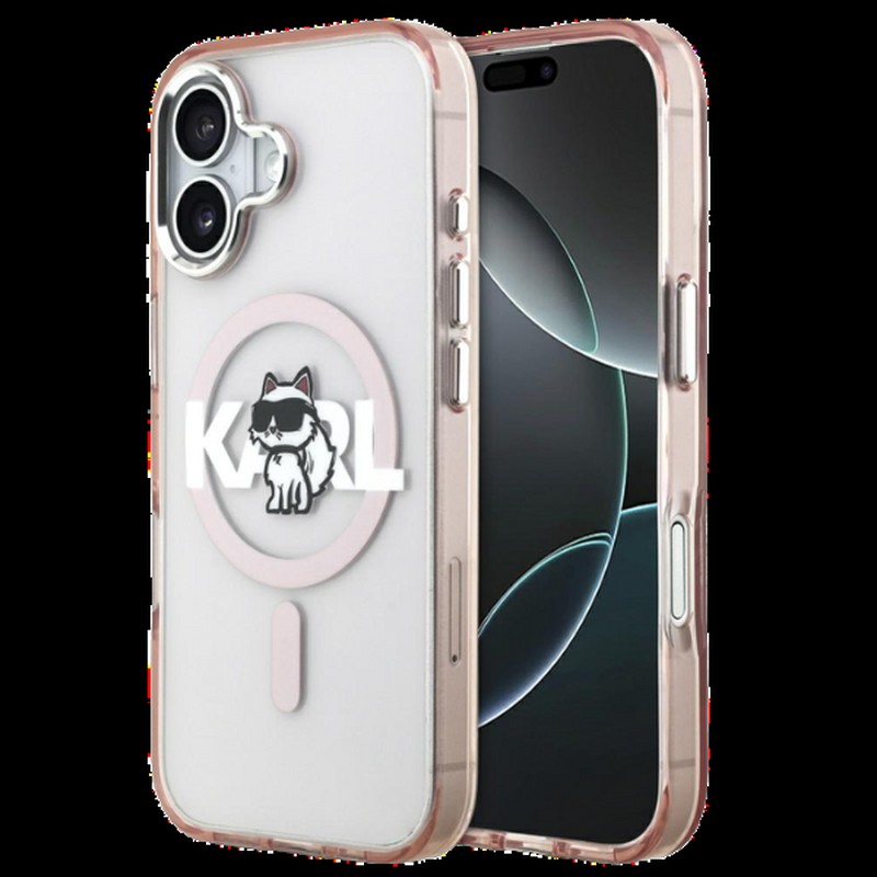 Husa Karl Lagerfeld Iml Choupette Sketch Logo pentru iPhone 17, Carcasa magnetica, Roz