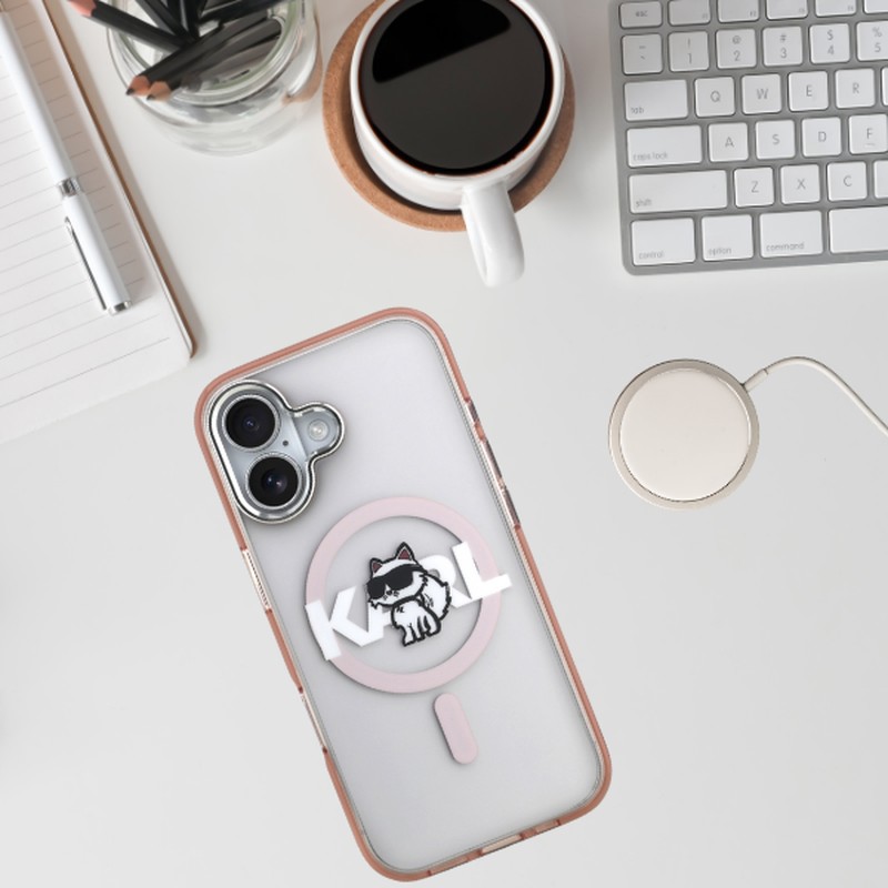 Husa Karl Lagerfeld Iml Choupette Sketch Logo pentru iPhone 17, Carcasa magnetica, Roz