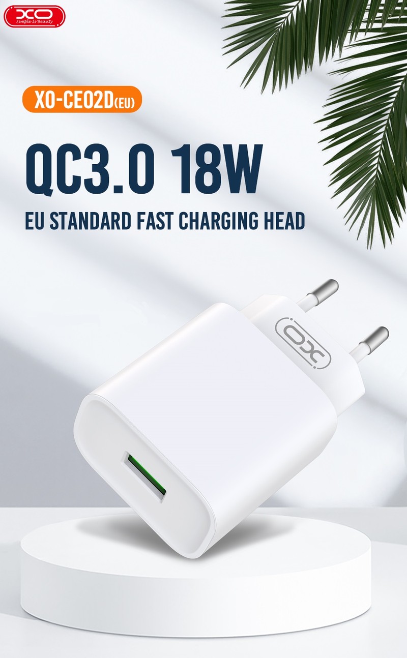 Incarcator priza XO CE02D, 18W, 1 x USB-A, Quick Charge 3.0, Alb