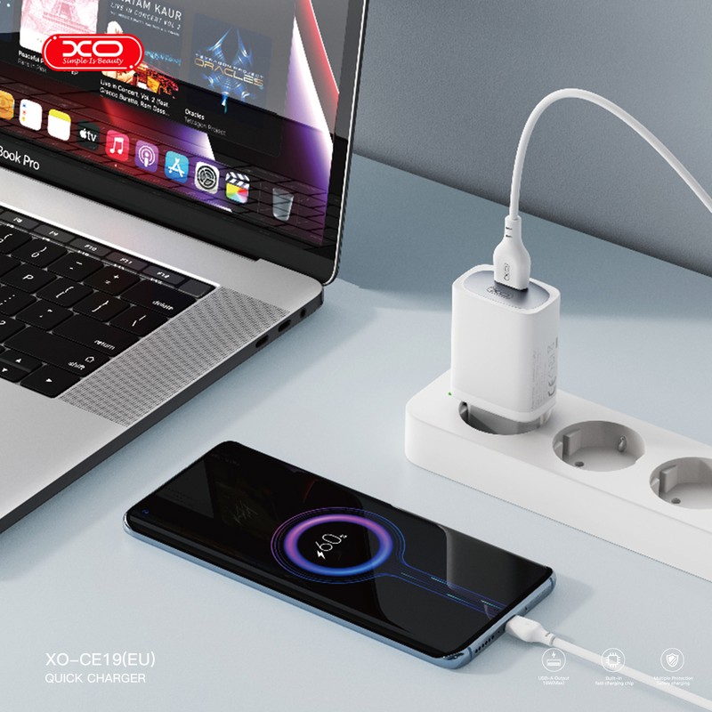Set incarcator priza cu cablu Micro-USB XO CE19, 18W, 1 x USB-A, Quick Charge, Alb