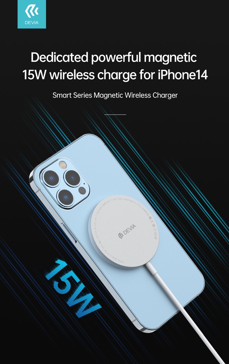 Incarcator wireless Devia Smart magnetic, 15W, Fast Charge, Alb