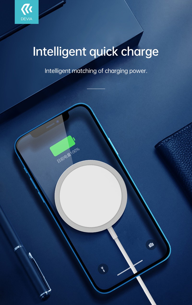 Incarcator wireless Devia Smart magnetic, 15W, Fast Charge, Alb