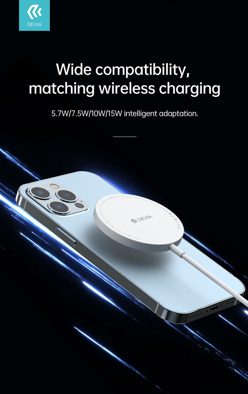Incarcator wireless Devia Smart magnetic, 15W, Fast Charge, Alb