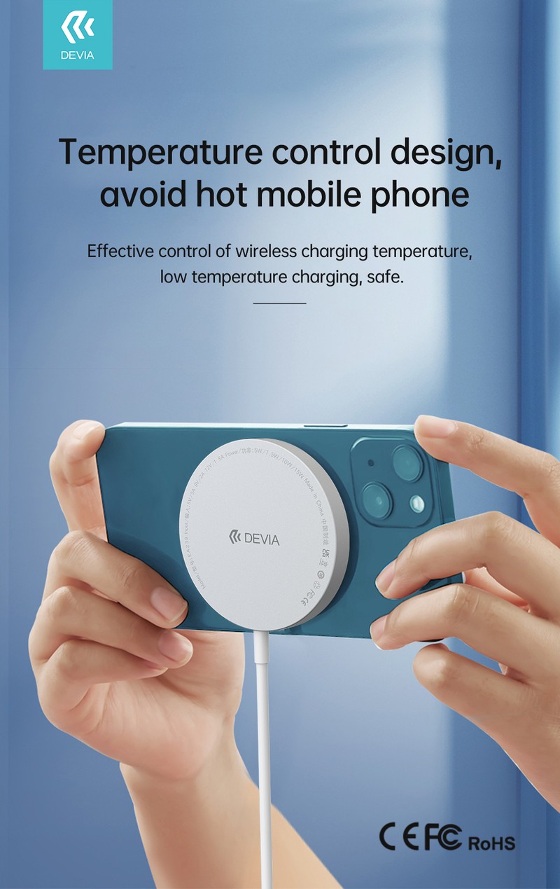 Incarcator wireless Devia Smart magnetic, 15W, Fast Charge, Alb