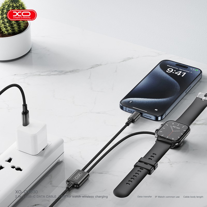 Set incarcator wireless cu cablu USB-C XO CX030, 1 x USB-C, Fast Charge, Negru
