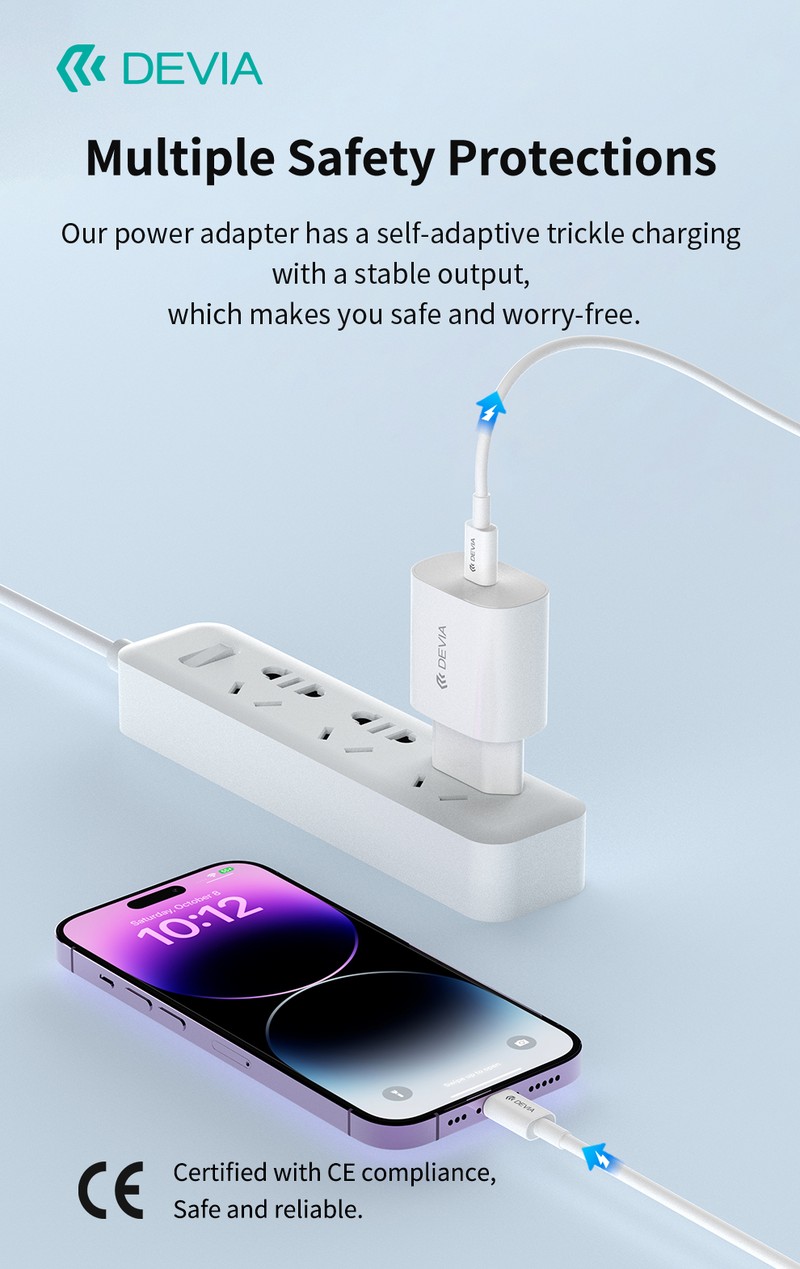 Set incarcator priza cu cablu Lightning Devia Rocket, 20W, 1 x USB-C, Power Delivery, Alb