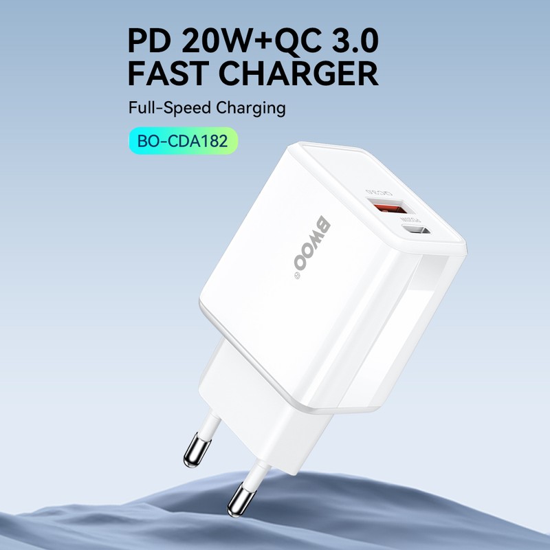 Incarcator priza BWOO CDA182, 38W, 1 x USB-A, 1 x USB-C, Quick Charge, Alb