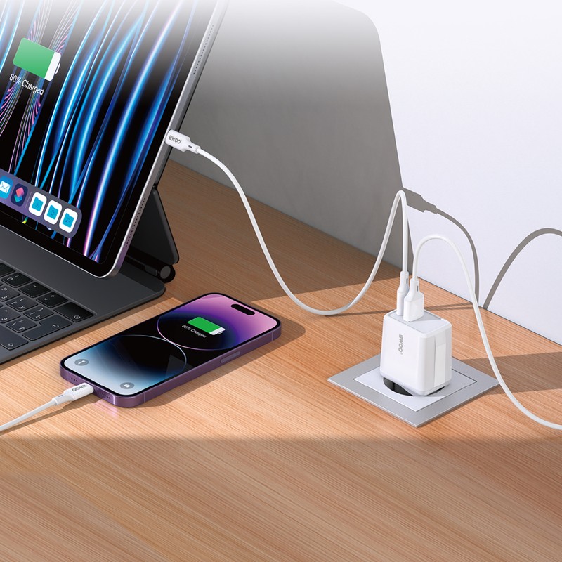 Incarcator priza BWOO CDA182, 38W, 1 x USB-A, 1 x USB-C, Quick Charge, Alb