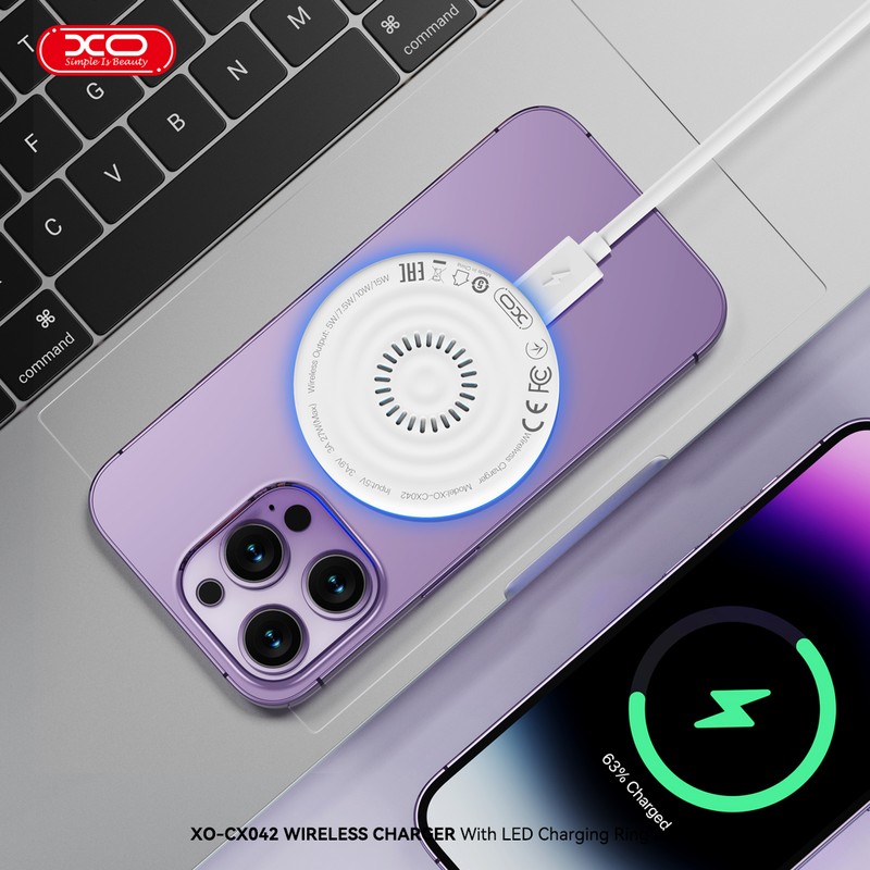 Incarcator wireless XO CX042, 15W, Fast Charge, Alb