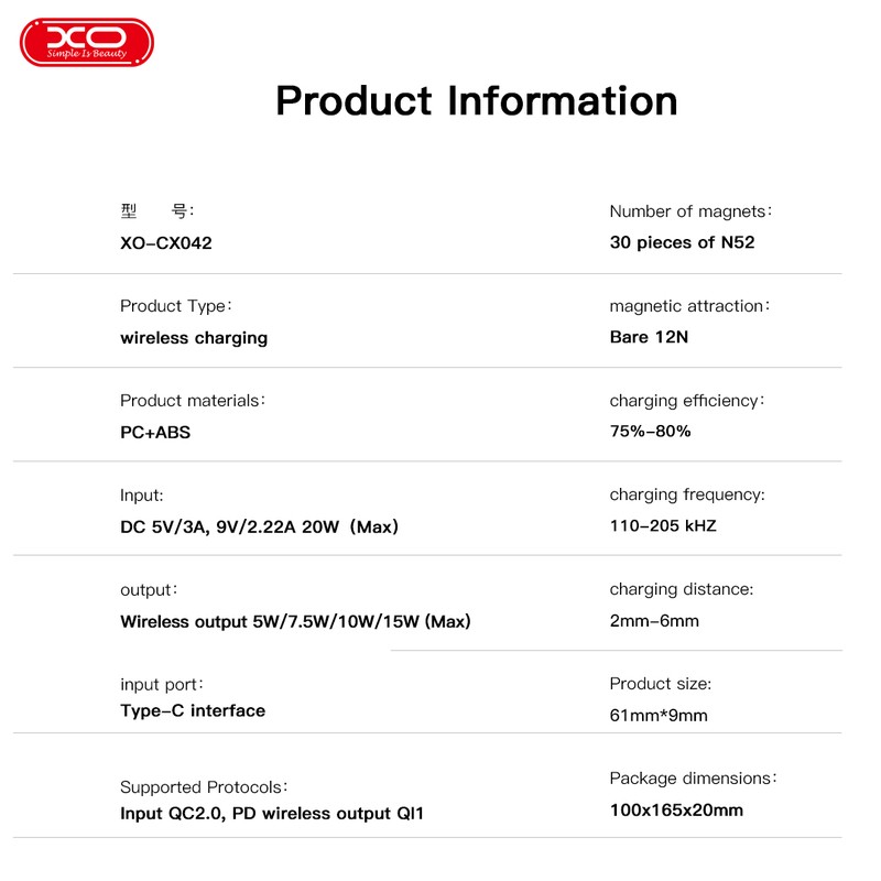 Incarcator wireless XO CX042, 15W, Fast Charge, Alb