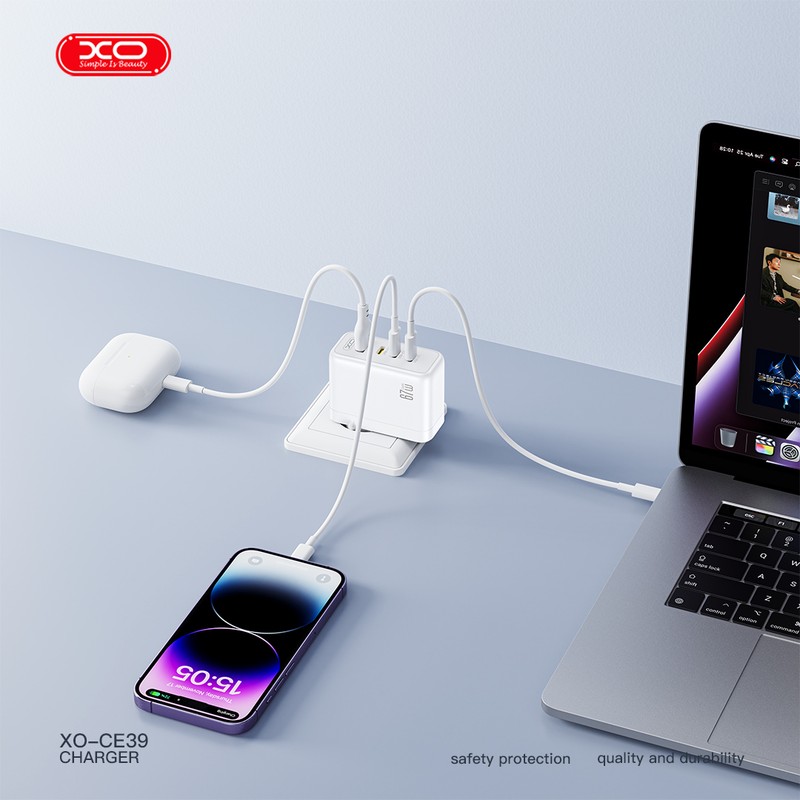 Incarcator priza XO CE39, 67W, 3 x USB-C, 1 x USB-A, Power Delivery, Alb