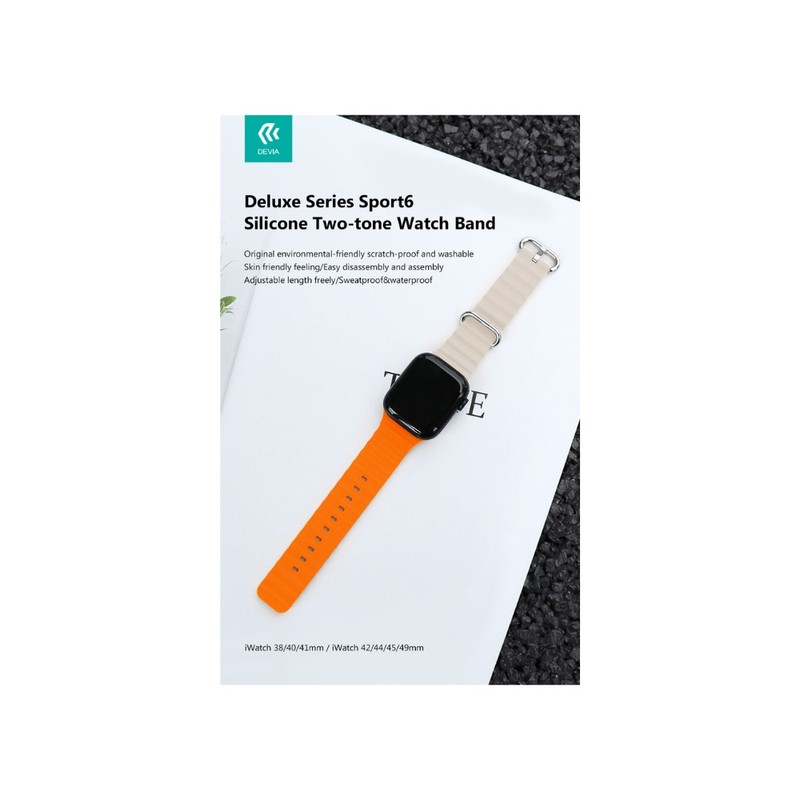 Curea smartwatch pentru Apple Watch 38/40/41/42 mm, silicon, gri cu portocaliu, Deluxe Sport6