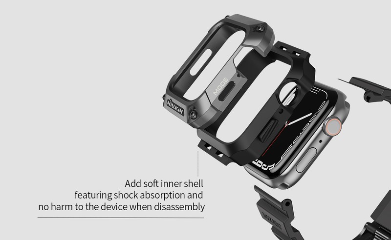 Curea smartwatch cu carcasa de protectie pentru Apple Watch 44 mm, TPU si metal, negru, DynaGuard