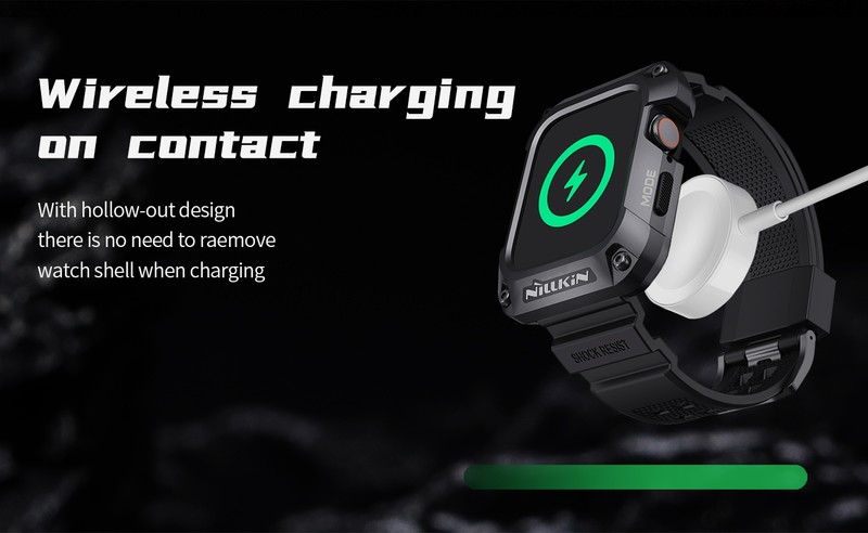 Curea smartwatch cu carcasa de protectie pentru Apple Watch 44 mm, TPU si metal, negru, DynaGuard