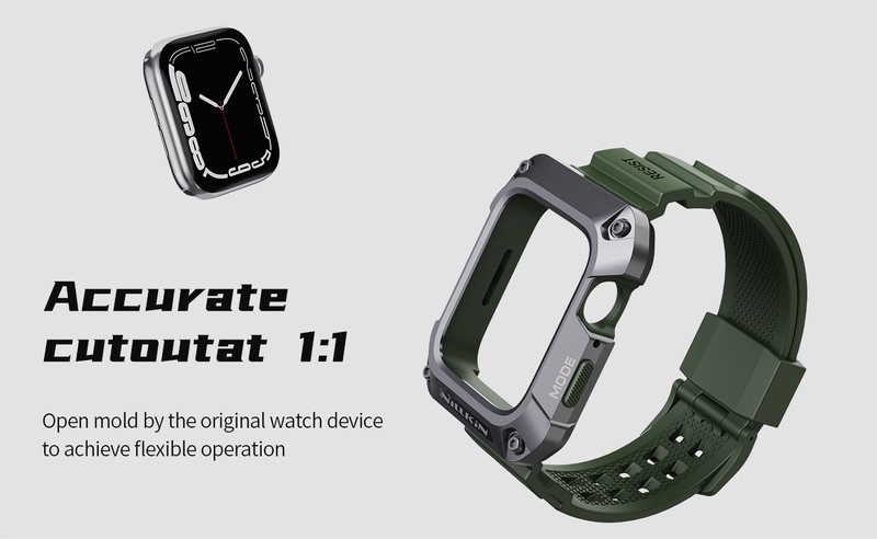 Curea smartwatch cu carcasa de protectie pentru Apple Watch 44 mm, TPU si metal, negru, DynaGuard