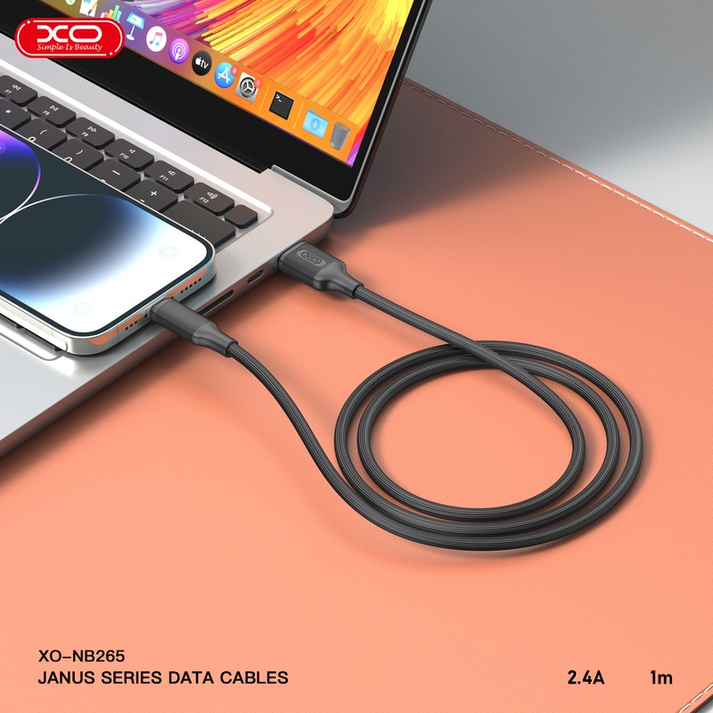 Cablu de date XO NB265, USB-A - USB-C, 1 m, 3A, negru