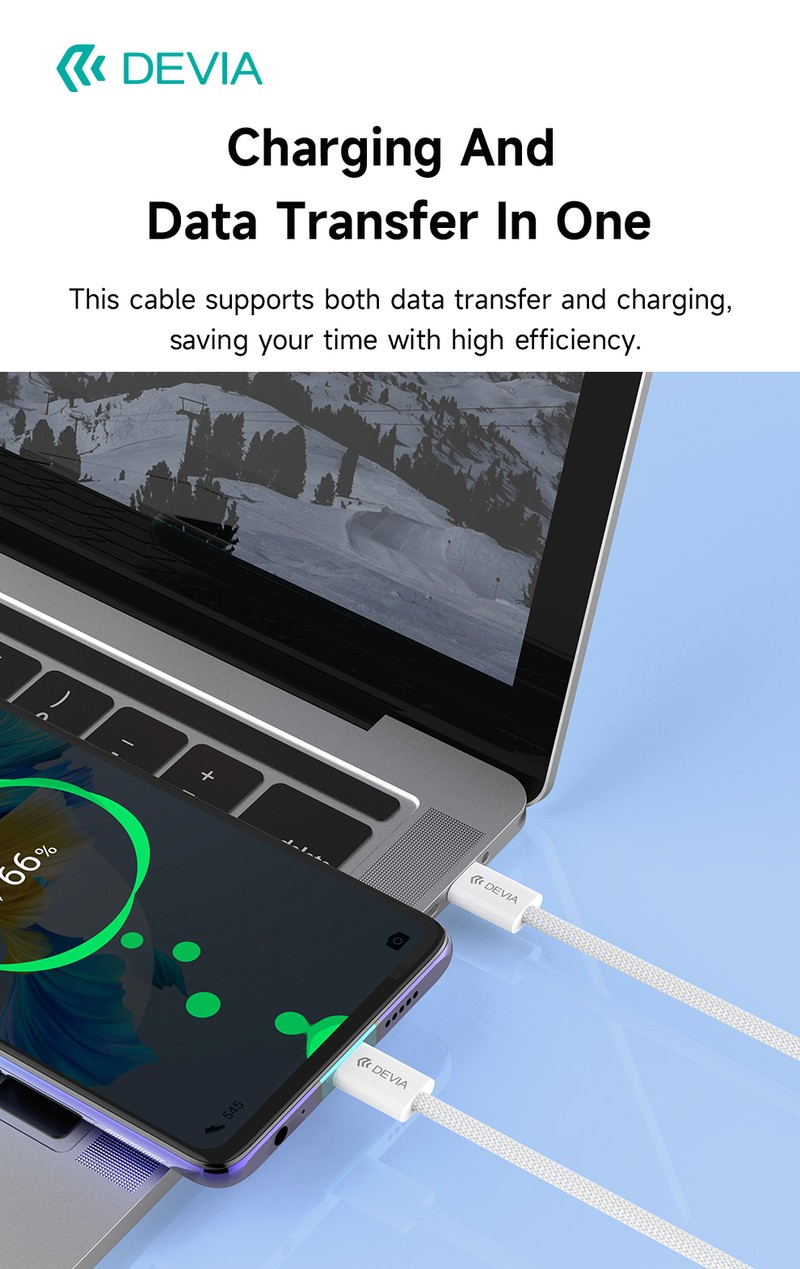 Cablu de date Devia Smart EC325, USB-C - USB-C, 1 m, 60W 3A, albastru