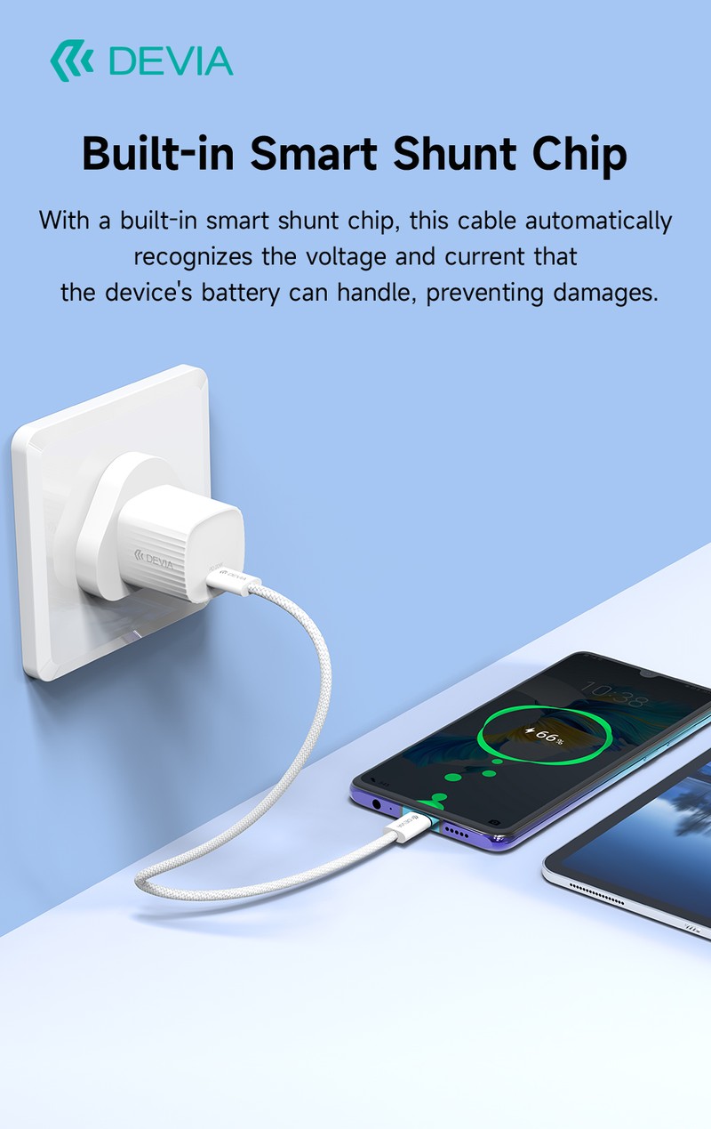 Cablu de date Devia Smart EC325, USB-C - USB-C, 1 m, 60W 3A, albastru
