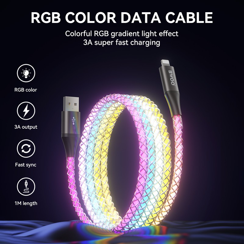 Cablu de date BWOO X279C-L, USB-C - Lightning, 1 m, 27W, multicolor
